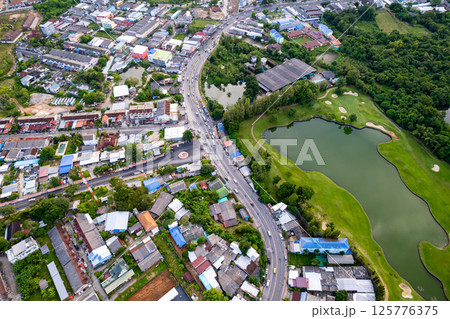 Aerial view of Kathu district Phuket Thailand from Drone camera High angle view Aerial view of Kathu district Phuket Thailand from Drone camera High angle view 125776375