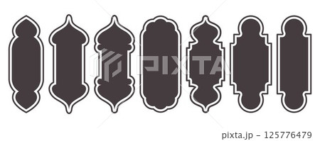 Islamic shapes Ramadan window frame design. Turkish and Indian vector ornament. Arabic door arch. Oriental architecture elements 125776479