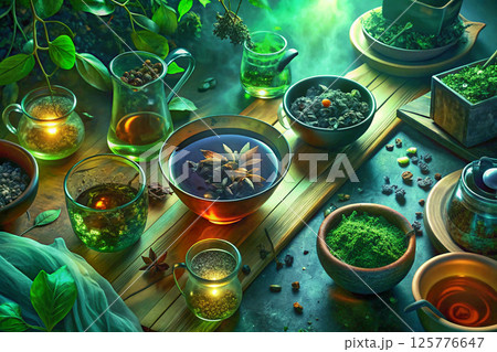 Alchemy of taste.Various spices for preparation of medicines,food,drinks 125776647