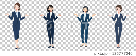 Full body pose set of a woman in a suit 125777046