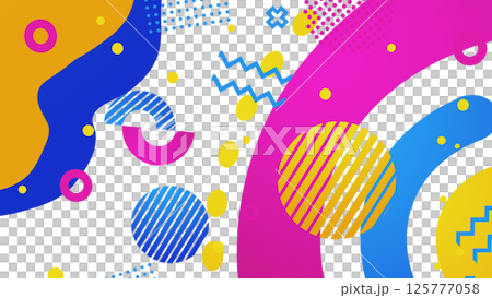 A pop flat composition with Memphis-style shapes and patterns - Colorful/Transparent background 125777058