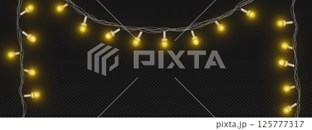 Fairy garland lights string glowing yellow bulbs 125777317