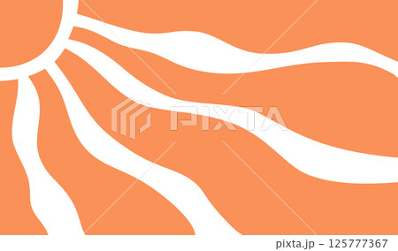 Yellow sun rays psychedelic background. Wavy rays in groovy style. Abstract sun burst poster. Psychedelic texture. 70s, 80s design. Radial wave lines. Vector illustration isolated on white background 125777367