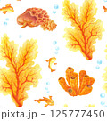 Repeating piece of summer seamless pattern with watercolor fish, corals, seaweed, starfish, shells and bubbles. Endless undersea life print for bedding, fabric, wallpaper, wrapping paper and textile 125777450