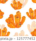 One rapport of simple seamless pattern with watercolor bright sea tube corals. Endless summer print with orange sponge on white background for bedding, fabric, wallpaper, wrapping paper, textile 125777452