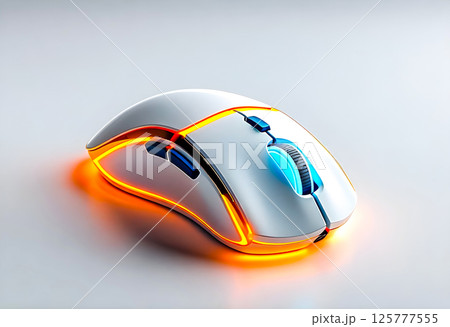 High-tech gaming mouse with vibrant LED lights highlighting its sleek design High-tech gaming mouse with vibrant LED lights highlighting its sleek design 125777555