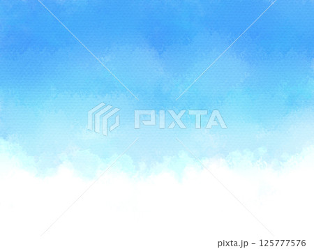 爽やかな青空と雲の水彩背景　ブルー　滲み　テクスチャ 125777576
