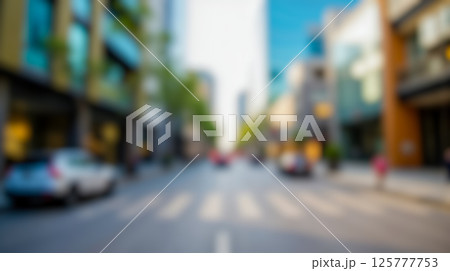 Out of focus image of city street glowing, long road between buildings, urban design, relaxed downtown atmosphere Out of focus image of city street glowing, long road between buildings, urban design, relaxed downtown atmosphere 125777753
