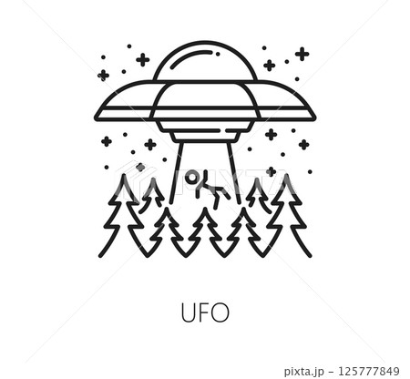 Space alien UFO and astronomy thin line icon....のイラスト素材 [125777849] - PIXTA