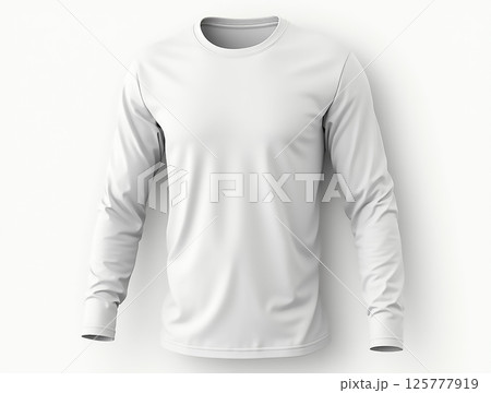 Simple white long sleeve shirt displayed against a neutral background for versatile fashion options 125777919