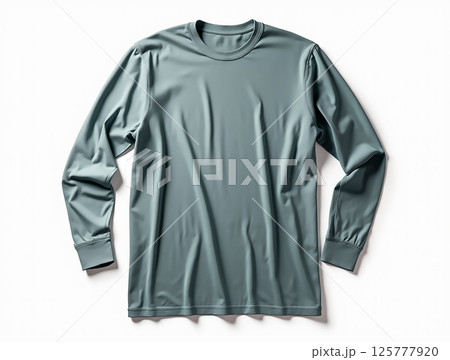 Long-sleeve active wear shirt in solid grey displayed on a light background showcasing its design and fabric texture 125777920