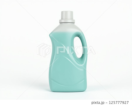 Household cleaning activity featuring a teal plastic detergent bottle on a white background 125777927