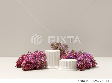Beauty cosmetics product presentation scene made with white miniature Greek columns 125778043