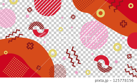 A pop flat composition with Memphis-style shapes and patterns - Red/Transparent background 125778156