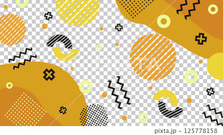 メンフィス風の図形や模様が並ぶポップな平面構成 - イエロー/透過背景 メンフィス風の図形や模様が並ぶポップな平面構成 - イエロー/透過背景 125778158