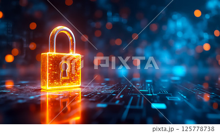 Digital padlock representing cybersecurity and data protection in a modern technology environment 125778738
