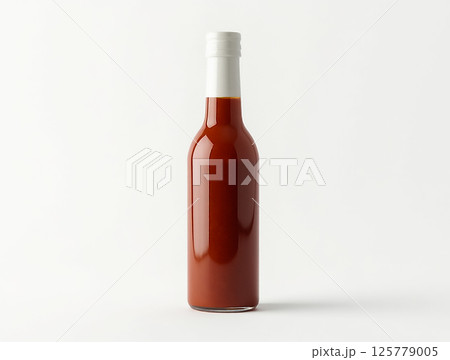 Bottle of rich red sauce on a plain background for culinary and food presentation ideas Bottle of rich red sauce on a plain background for culinary and food presentation ideas 125779005