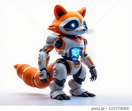 Innovative robotic raccoon with vibrant design showcasing advanced technology and playful features 125779069