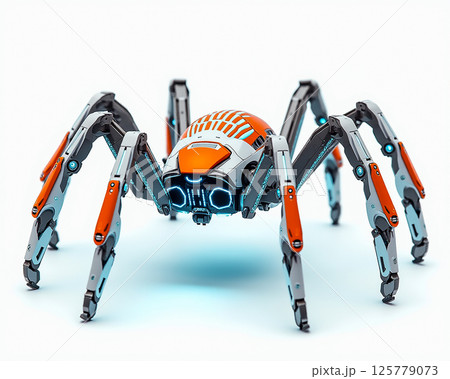 Robotic spider with glowing features showcases advanced technology in a modern setting 125779073