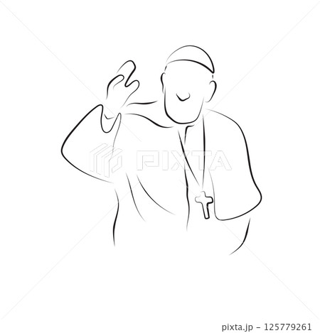 pope blessing illustration vector hand drawn with black lines isolated on white background. 125779261