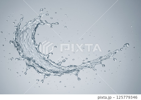 Clear transparent fresh water wave splash flying midair isolated motion drops purity hydration clean crisp liquid droplets isolated background 125779346