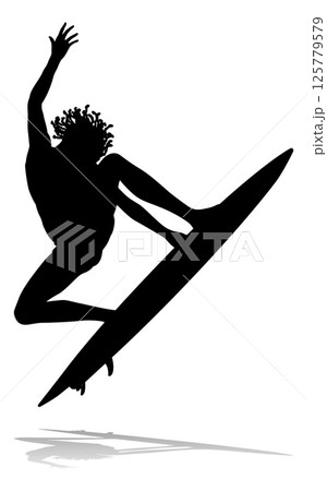 Woman Surfer Surfboard Female Surfer Silhouette Woman Surfer Surfboard Female Surfer Silhouette 125779579