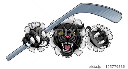 Black Panther Leopard Jaguar Cat Hockey Mascot Black Panther Leopard Jaguar Cat Hockey Mascot 125779586