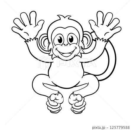Monkey Cartoon Character Animal Mascot Waving 125779588