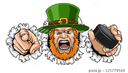 Leprechaun Celtic Irish Ice Hockey Sports Mascot 125779589