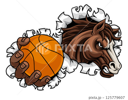 Horse Mustang Stallion Basketball Sports Mascot Horse Mustang Stallion Basketball Sports Mascot 125779607