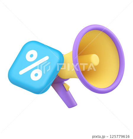 Sale discount public advertising marketing promotion megaphone announcement 3d icon realistic vector 125779616