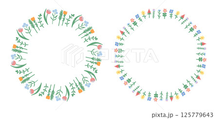Floral cute round frame set. Tiny simple flowers 125779643