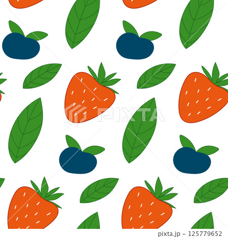 Seamless pattern with strawberry and blueberry. Summer berries. 125779652