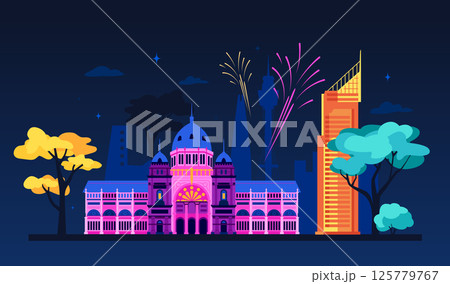 Sights of Australia at night - modern colored vector illustration Sights of Australia at night - modern colored vector illustration 125779767