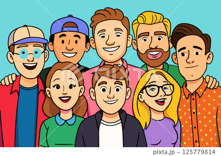 True friends. A cheerful company of young people with a positive optimistic mood 125779814