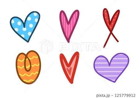 Colorful heart doodle hand drawn for element, valentine, love and illustration 125779912