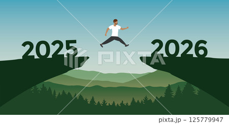 man jumping over a cliff from 2025 to 2026 vector ilustration man jumping over a cliff from 2025 to 2026 vector ilustration 125779947