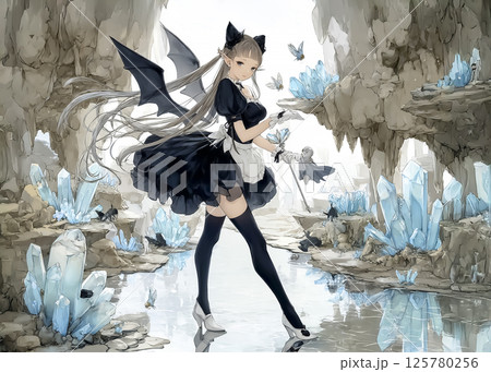 洞窟でくつろぐコウモリの妖精 125780256