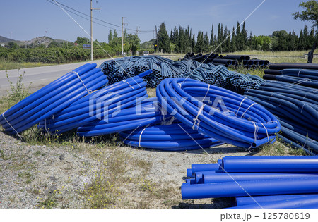 Blue pipe for irrigation systems, drainage pipe 125780819