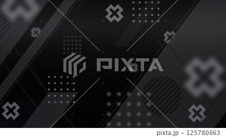 斜線を基調とした背景にシンプルな図形が並ぶスタイリッシュな平面構成 - ブラック 125780863