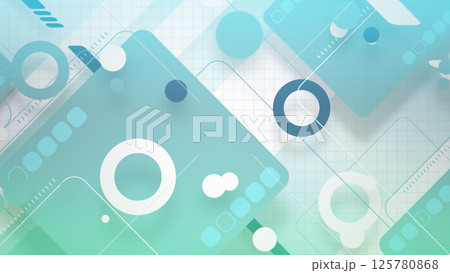角丸四角形とシンプルな図形が並ぶポップでスタイリッシュな平面構成 - ミントグリーン 125780868