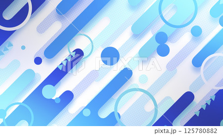 液体のようなストライプと円などの図形が並んだ幾何学的な背景 - ブルー 液体のようなストライプと円などの図形が並んだ幾何学的な背景 - ブルー 125780882