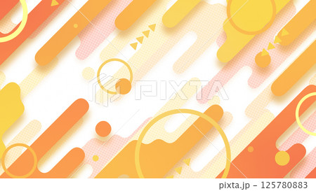 液体のようなストライプと円などの図形が並んだ幾何学的な背景 - オレンジ 液体のようなストライプと円などの図形が並んだ幾何学的な背景 - オレンジ 125780883