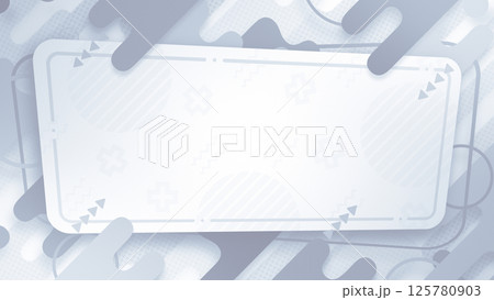 四角いタイトルバックと液体のようなストライプなどの図形が並んだフレーム - グレー 125780903