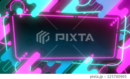 四角いタイトルバックと液体のようなストライプなどの図形が並んだフレーム - ツートンネオンカラー 四角いタイトルバックと液体のようなストライプなどの図形が並んだフレーム - ツートンネオンカラー 125780905