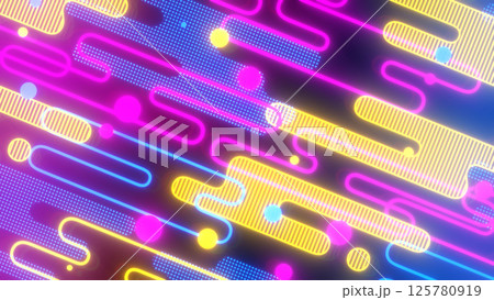 液体のようなストライプと小さな丸によるポップな背景 - CMYKネオンカラー 125780919