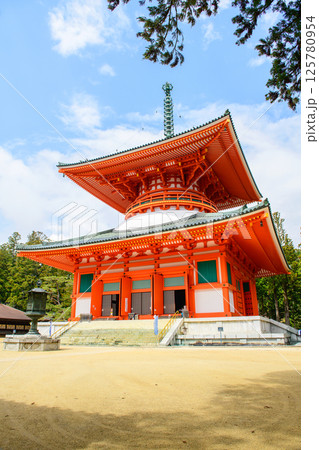 世界遺産高野山　根本大塔と青空　壇上伽藍　和歌山県 125780954
