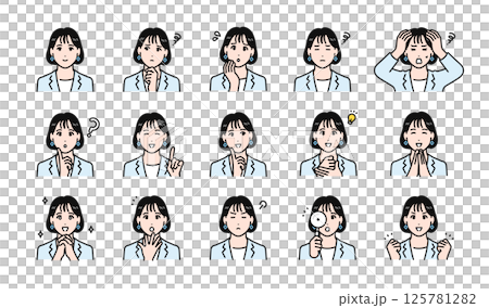 スーツを着た若い女性の表情イラストセット 125781282