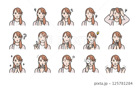 営業担当の若い女性の表情イラストセット 125781284