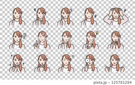 営業担当の若い女性の表情イラストセット 125781284